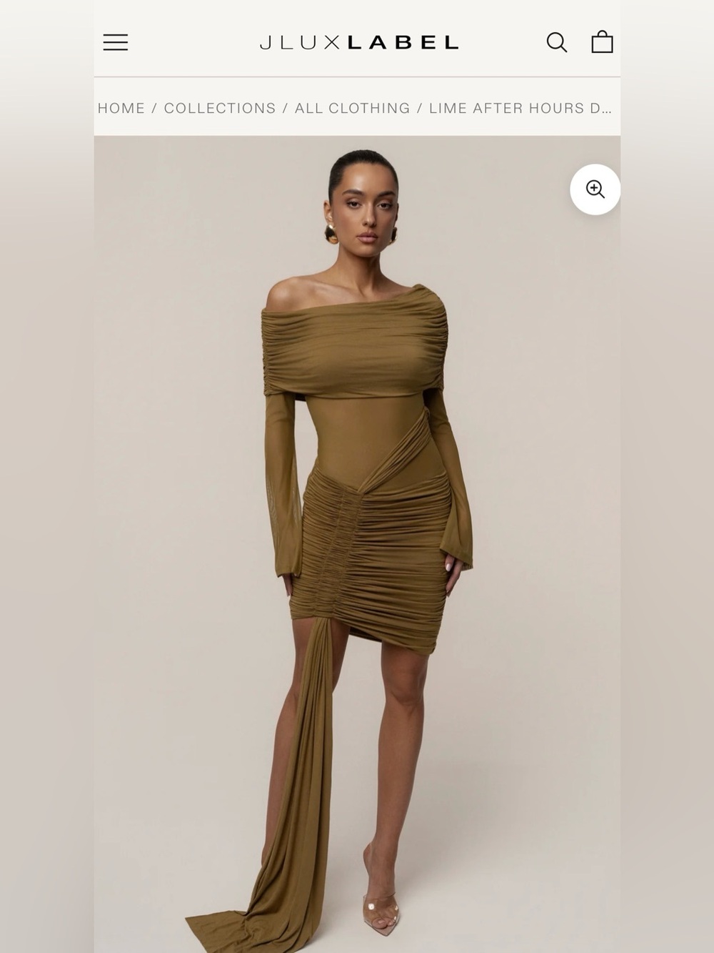 Off-Shoulder Olive Green Ruched Mini Dress